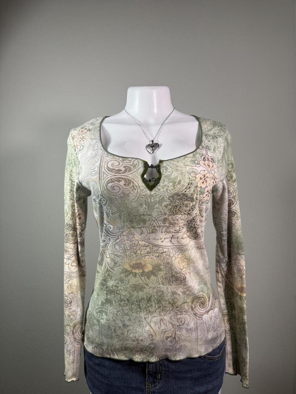 Y2K Fairycore One World Keyhole Long Sleeve Top